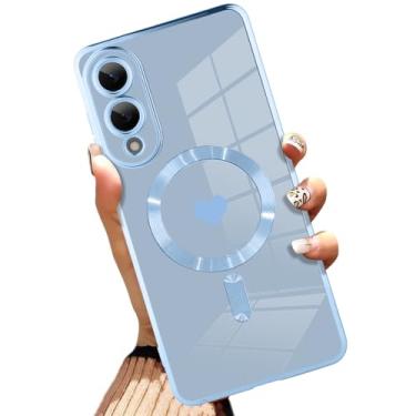 Imagem de AIGOMARA Capa magnética feita para Samsung Galaxy S25 Edge [compatível com carregamento sem fio] Design de coração TPU macio capa fina antiarranhões à prova de choque para mulheres - azul
