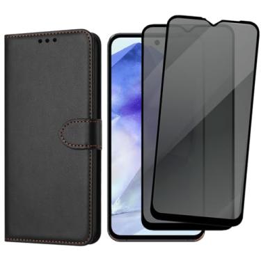 Imagem de Capa Carteira Flip Cover com 2 Películas de Privacidade Anti-Spy para Samsung Galaxy A55, Preto