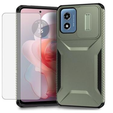 Imagem de Ueokeird Capa para Moto G Play 2024 4G/Moto G Play Gen 3/Moto G22 Capa com protetor de tela de vidro temperado e capa de câmera deslizante, capa de telefone resistente antiderrapante para Motorola