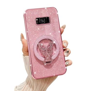 Imagem de Tesazxcn Capa de celular para Samsung Galaxy S8 [compatível com Magsafe] com suporte de borboleta e cordão de TPU macio brilhante capa de proteção à prova de choque para Galaxy S8, ouro rosa
