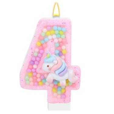 Imagem de Topo de Bolo com Números Unicórnio, Velas Aniversário Tema de Unicórnio Topo Bolo com Tema Desenho Animado Suprimentos para Festa Aniversário para Meninas e Crianças (4)