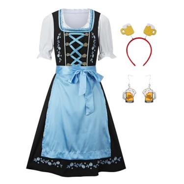 Imagem de Ezuwail Vestido Dirndl bávaro alemão, 5 peças, roupas femininas Oktoberfest Beerfest, fantasias tradicionais alemãs plus size, roupas de cosplay de Halloween para mulheres