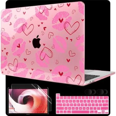 Imagem de MEEgoodo Capa para MacBook Pro 13 polegadas 2022 2021 2020 A2338 M2/M1 A2251 A2289, capa rígida para laptop com teclado e capa de câmera compatível com MacBook Pro de 13 polegadas, beijo fofo e amor