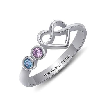 Imagem de AREH Anel de pedra do mês de nascimento personalizado com nó de coração em prata esterlina BFF Anel de amizade para mulheres anel de compromisso com nó de amor, Metal não precioso, Zircônia cúbica