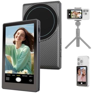 Imagem de Tela do monitor de selfie Vlog sem fio: gravação de câmera traseira 4K 30fps para vlogging com iPhone Android, alto-falante integrado e zoom remoto selfies monitor magnético de telefone para TikTok