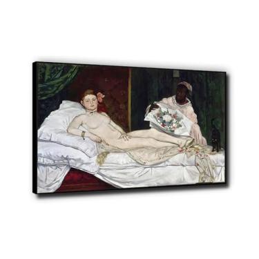 Imagem de Pronto para pendurar "Olympia" famosa impressão de arte de parede em tela pinturas clássicas do mundo para sala de estar decoração de casa 40 x 60 cm moldura preta