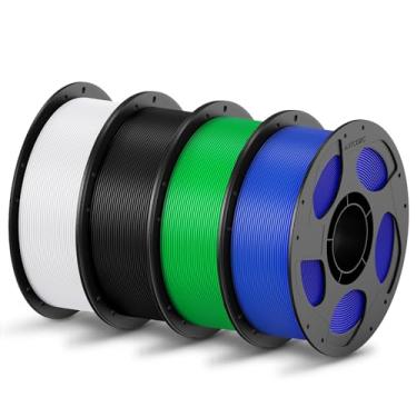 Imagem de ANYCUBIC Pacote de filamento PLA de 1,75 mm, filamento PLA de impressão 3D 1,75 mm precisão dimensional +/- 0,02 mm, carretel reutilizável de 1 kg (1 kg), 4 kg branco + preto + verde + azul
