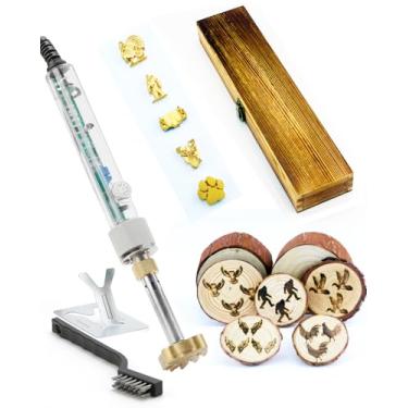 Imagem de Carimbo de ferro personalizado de 2,5 cm, 5 peças, ferro de marca elétrico personalizado para hambúrguer de bife de couro de madeira, marca estilo ocidental com cabo de 100 W (pé/pato voador/coruja