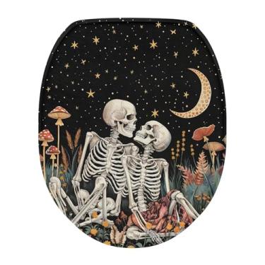 Imagem de Luarisgur Capas de assento de vaso sanitário lua para decoração de banheiro esqueletos amantes tampa de vaso sanitário oval tampas alongadas protetor de tampa de assento de vaso sanitário macio