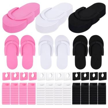 Imagem de Whaline 180 pares de chinelos descartáveis de pedicure com separadores de dedo do pé 60 chinelos de espuma rosa, branco e preto, 120 separadores de dedos para mulheres, artigos de festa e spa