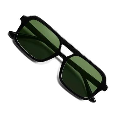 Imagem de VANLINKER Óculos de sol retrô estilo aviador quadrado anos 70 para mulheres e homens, vintage, moderno, retangular, óculos de sol VL9816, Lente verde C9/armação preta, M