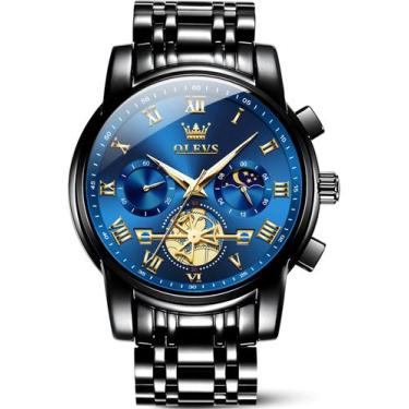Imagem de Relógio OLEVS Blue Stainless Steel Moon Phase para homens