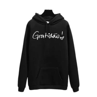 Imagem de Blusa de moletom Feminina Gratidão Estampado- Trajano Store, Preto, G
