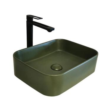 Imagem de Cuba para Banheiro Cerâmica Verde Fosca Retangular 45cm Reno RC 480