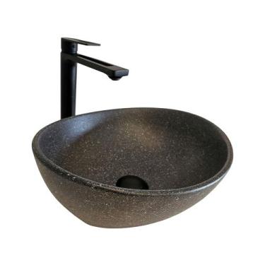 Imagem de Cuba para Banheiro Cerâmica Preta Granito Oval 42cm Reno RC 8003