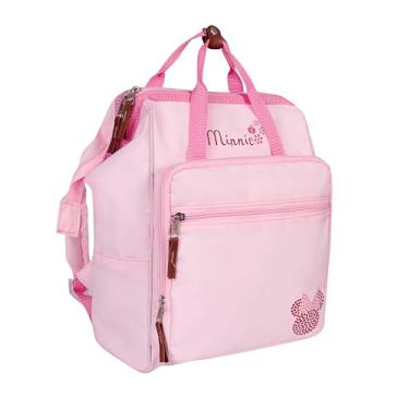 Imagem de Mochila Maternidade Premium com Trocador - Estampa Minnie Rosa - Bolsos Térmicos, Design Elegante e Confortável para Mães e Bebês