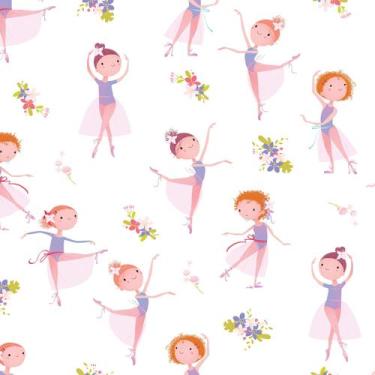 Imagem de Papel de Parede Bailarina e Flores Quarto de Menina 57x270cm - Quartin