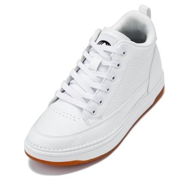 Imagem de CALTO Tênis masculino invisível que aumenta a altura – Tênis casual de couro sintético de cano baixo – 6 cm mais alto, Sola branca e chiclete, 39