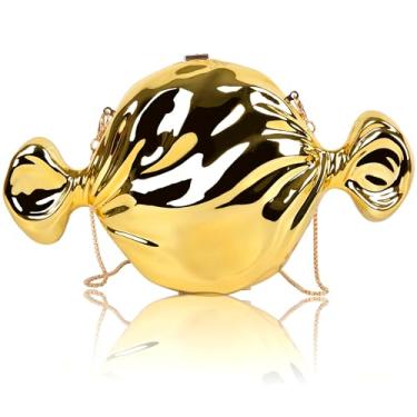 Imagem de QZUnique Bolsa clutch feminina dourada prateada - Bolsa de noite de acrílico com corrente destacável, bolsa de mão elegante para festa de casamento formal, Ouro doce, 9.84" × 5.91" × 1.97"