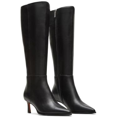 Imagem de Celbreez Botas de cano alto femininas salto gatinho bico fino botas altas para mulheres botas longas com zíper lateral botas confortáveis botas de outono 2025 roupas de festa de inverno sapatos, Preto