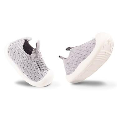 Imagem de Sapatos de caminhada para bebês, crianças, meninas, meninos, sola macia, respirável, de lona de algodão, leve, antiderrapante, seguro, sem cadarço, tênis casual, largo, sola de borracha, corrida ao ar