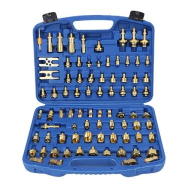 Imagem de Acouto 81pcs Kit de Teste de Vazamento de Ar Condicionado Automotivo Kit de Latão de Vazamento Ferramenta Profissional CA Conector Ferramentas de Reparação do Conector Kit
