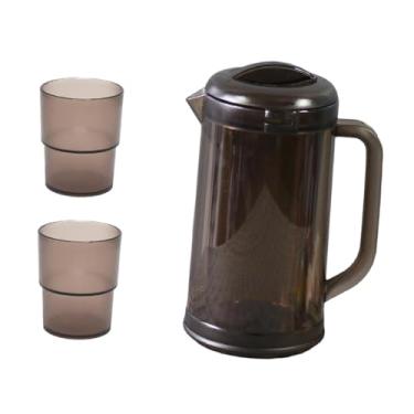 Imagem de KiBcsLic Jarro de água, chaleira, jarro de parede dupla, leve com tampa, 2 xícaras, grande jarra de bebida, geladeira, bebida caseira, churrasco, festa, 1700ml, Marrom Escuro