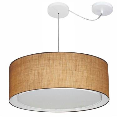Imagem de Lustre Pendente Cilíndrico Com Desvio De Centro Vivare Md-4317 Cúpula Em Tecido 60x25cm - Bivolt Palha 127/220v