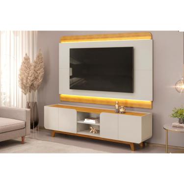 Imagem de Home p/ TV até 75 Polegadas Nadine c/ Led e Nichos 220x196cm Bali/Cedro - DJ Móveis