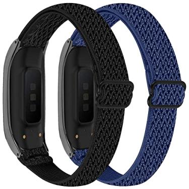 Imagem de Pacote com 2 pulseiras de nylon compatíveis com Samsung Galaxy Fit 2 SM-R220, pulseiras elásticas de reposição para smartwatch Samsung Galaxy Fit2 preto/azul marinho