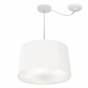 Imagem de Lustre Pendente Cone Com Desvio De Centro Vivare Md-4281 Cúpula Em Tecido 40x45cm - Bivolt Branco 127/220v