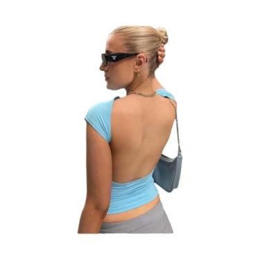 Imagem de Camiseta Cropped Feminina Sem Costas De Manga Curta, Versátil, Ajuste 