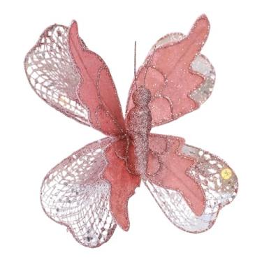 Imagem de Baoblaze Árvore de fundo de borboleta artificial, ornamento pendurado, decoração de parede artesanal para sala de estar, Natal, quarto, interior e exterior, Rosa