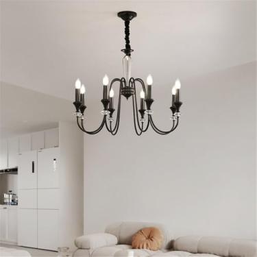 Imagem de Lâmpada Pingente Candelabro LED De Latão Com Estilo Americano E Detalhe De Vela Francesa: Perfeita Para Sala De Estar, Restaurante, Quarto, Estudo, Villa, Hotel, Bar E Café (A Preto 8 luzes)