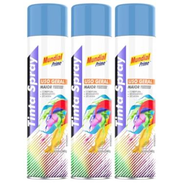 Imagem de Kit 3 Tinta Aerossol Spray Azul Claro Uso Geral 400ml/240g Mundial Prime