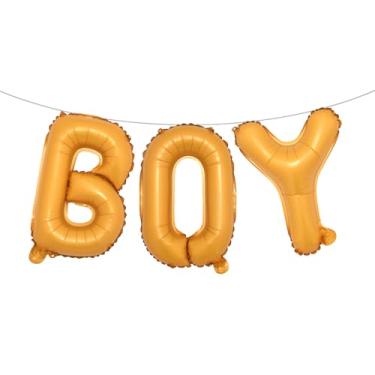 Imagem de Letras de balão de 40,6 cm para meninos ou meninas | Balões reveladores de gênero, decorações de revelação de gênero | Decorações de chá de bebê (Laranja menino)