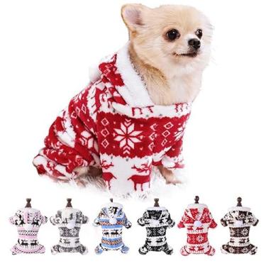 Imagem de Roupas para cães, roupas para animais de estimação de lã coral macia, roupas de gato para meninos e meninas, roupas quentes de inverno para gatos e cães de Natal (vermelho, M)