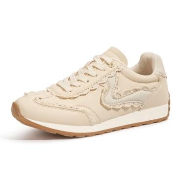 Imagem de LUCKY STEP Tênis feminino moderno moderno neutro elegante retrô tênis casual corrida caminhada, Renda bege, 37