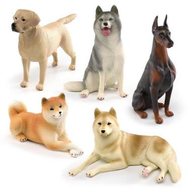 Imagem de Conjunto de estatuetas realistas para cães, 5 peças, PVC, Labrador Shi
