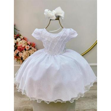 Imagem de Vestido Infantil Branco com Busto Nervura para Festas e Daminhas - Fab