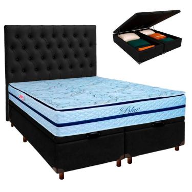 Imagem de Cama + Bau Blindado E Colchão Molas Ensacadas Queen - Blue Paropas + Cabeceira