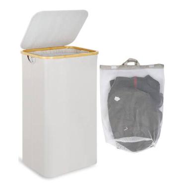 Imagem de Cesto de roupa suja efluky 100L com tampa e saco removível cinza claro