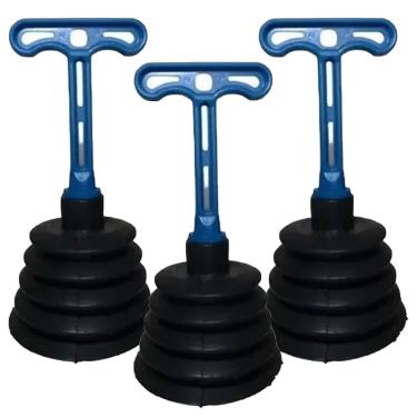 Imagem de Kit 3 Unidades Desentupidor De Pia Cozinha Lavatório Sanfonado Lavatório Ralo Banheiro Borracha Reforçado Cabo Plástico