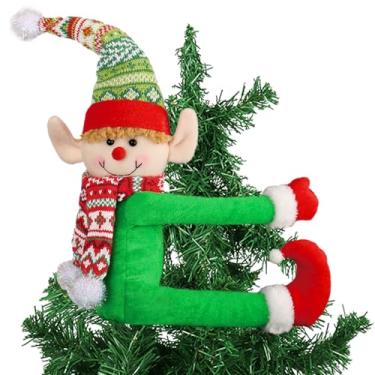 Imagem de Decorações de enfeite de árvore de elfo de Natal, 35,5 cm, feito à mão, com pompom, cortina de Natal, amarrada, garrafa de vinho, decoração de festa festiva de inverno, verde