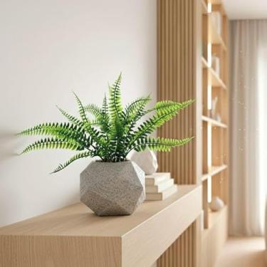 Imagem de Vaso Geométrico Decorativo com Samambaia Artificial, polietileno Texturizado Granilite, Forma Octogonal, Design Moderno para Decoração de Interiores