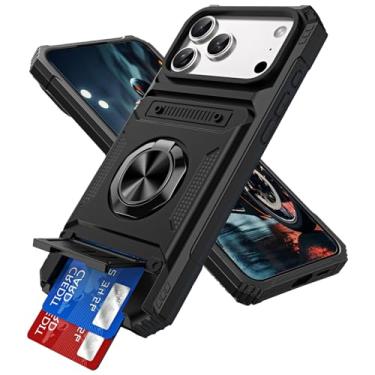 Imagem de QIVSTAR Capa magnética para iPhone 17 Pro, anel giratório de 360°, suporte com compartimento oculto para cartão, proteção de nível militar, capa de telefone à prova de choque para iPhone 17 Pro de 6,3