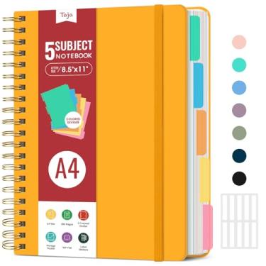 Imagem de Cadernos grandes revestidos em espiral para trabalho com divisórias e abas removíveis, caderno de capa dura de 21,6 x 28 cm, caderno de 5 assuntos para anotações e organizador, diário pautado