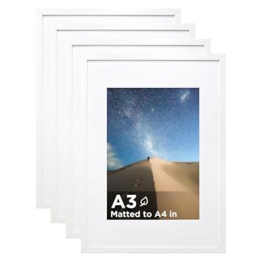 Imagem de KINLINK Conjunto de 4 porta-retrato branco A3, molduras de madeira A4 com acrílico para A4 com tapete ou A3 sem tapete para exibição de parede