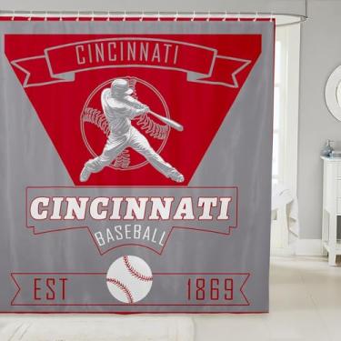 Imagem de Feelyou Cortina de chuveiro de beisebol para decoração de banheiro Cincinnati cortina de banho para barracas banheiras beisebol cidade acessórios de banheiro esportes jogo impermeável tecido de