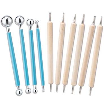 Imagem de Amrules 10 ferramentas de pontilhamento, canetas esferográficas de dupla face para pintura rupestre, kit prático de ferramentas de arte de modelagem de argila de cerâmica em relevo